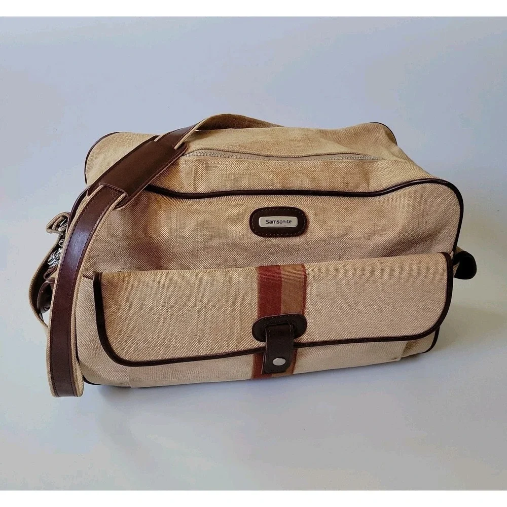 Vintage Samsonite Scamps Club Linen Canvas Duffle Bag Overnight Travel Retro